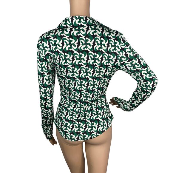 NEW Zara Green White Black Retro Disco Geometric Swirl Button Down Shirt SZ S - Picture 8 of 10